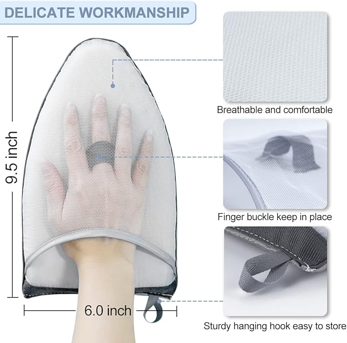 3PCS Garment Steamer Ironing Gloves, Waterproof Care Anti Steam Mitt with Finger Loop, Heat Resistant Protective Gloves Iron Board for Clothes Steamers (Pointy)