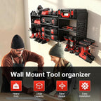 3 layers power tool organizer Loads 150lbs with 10 Cordless Drill Holder and 8 Outlet Power Strip,it’s good choice for husband birthday gift,black