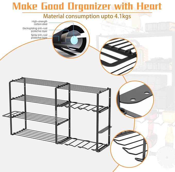 Power Tool Organizer Wall Mount, Heavy Duty Cordless Tool Storage Drill Rack, 5 Layers Garage Organization Tool Shelf with Tool Holder, Birthday Christmas Gift for Men Husband Dad Father