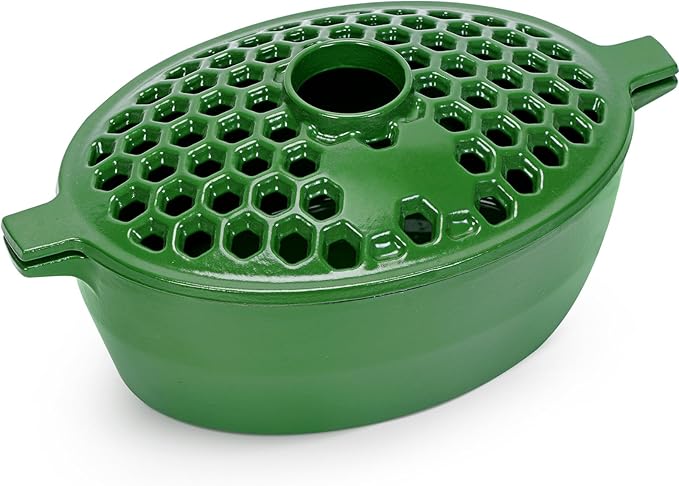 G GOOD GAIN Wood Stove Steamer - Cast Iron Stove Humidifier with Large Opening Top | Oval Bowl Fire Place Stove Pot for Home Heating Decorative | Matte Finish & 2.7 Quart, Green