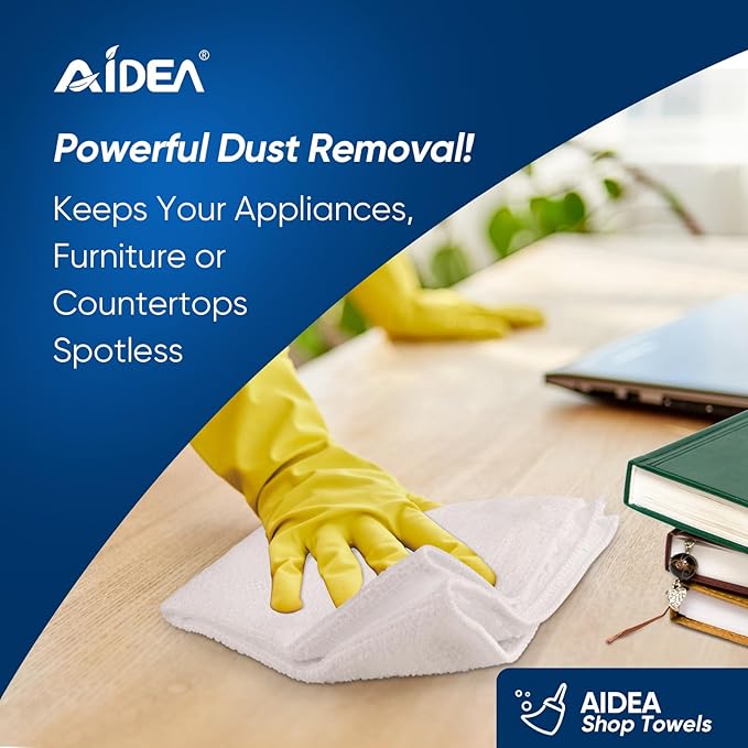 AIDEA Microfiber Cleaning Cloth White-100PK, Absorbent Cleaning Rags, Commercial Shop Rags Lint-Free, Scratch-Free, White Microfiber Towels for Cars, Kitchen Towels White 11.5 in.x 11.5 in.