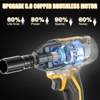 4.0Ah Battery Cordless Impact Wrench, Brushless 1/2 Impact Gun, 320Ft-lbs(430N.m) 20V High Torque Power Impact Driver, Electric Impact for Car Home