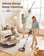 N8 Cordless Vacuum Cleaner,Lightweight Stick Vacuum with Powerful Suction,2200mAh Battery,40 Mins Runtime,Self-Standing,Rechargeable Vacuum Cleaners for Home Hardwood Floor Carpet Pet Hair (Blue)