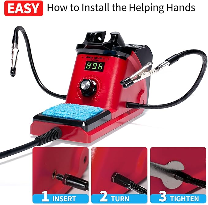 YIHUA 926 III 110W Soldering Iron Station Kit with LED Display, 2 Helping Hands, 3 Extra Iron Tips, 35g Lead-Free Solder, Solder Sucker, S/S Tweezers, °C/°F Conversion, Calibration & Sleep Features