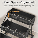 3 Tier Foldable Spice Rack for Countertop Iron Kitchen Seasoning Organizer for Cabinet, Black