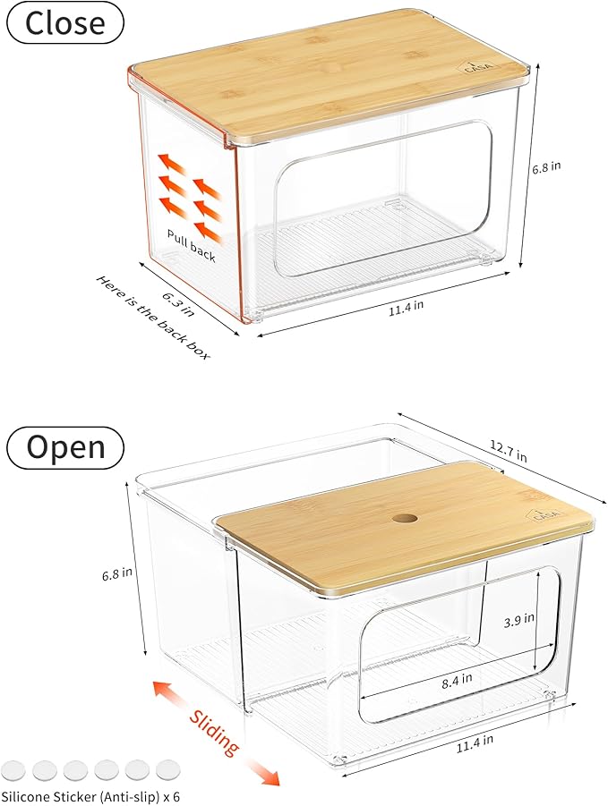 Trash Bag Dispenser Holder - 2 in 1 Clear Acrylic Plastic Garbage Bags Container With Bamboo Lid Storage Box for Kitchen Pantry Laundry Room Organization, Large Trash Bag Organizer Under Sink