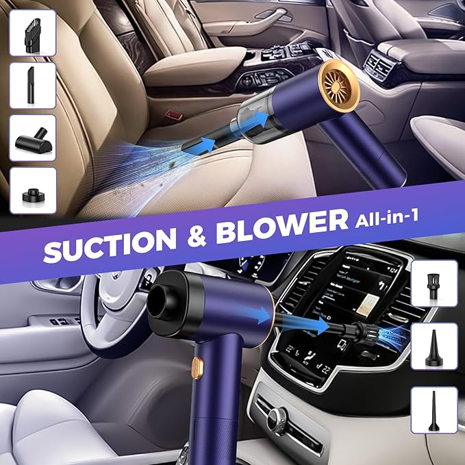 Handheld Car Vacuum Portable Cordless,18000PA High Power Vacuum Cleaner with Brushless Motor.7 in 1 Mini Hand Held Vacuum Rechargeable AirDuster/Blower for Car,Home,Ofice,Pet