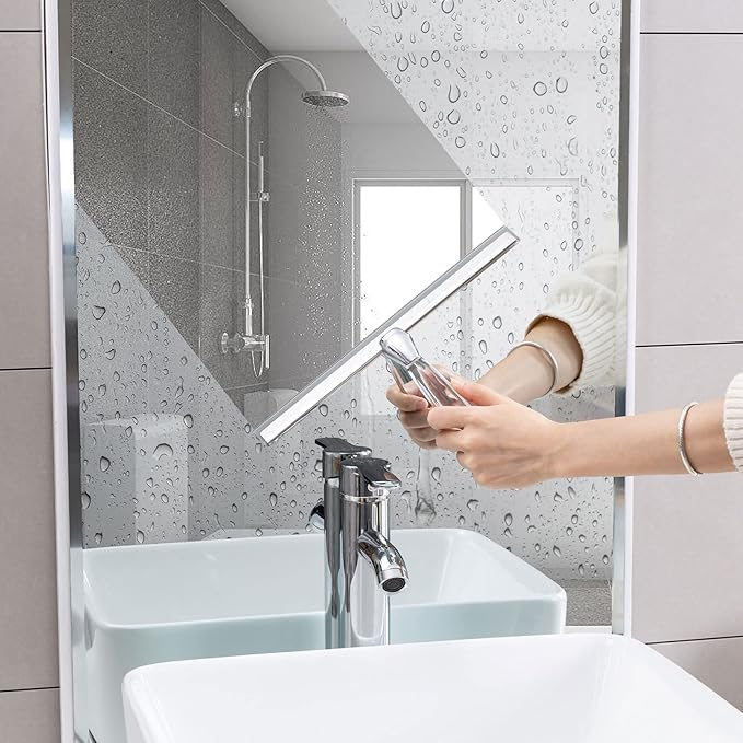 Ettori Shower Squeegee for Glass Door, Squeegee for Shower Glass Door, Bathroom, Window and Car Glass, 12 Inches with Clear Acrylic Handle