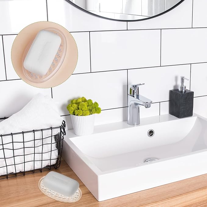 Plastic Soap Holder Soap Dish Bar Saver Tray with Holes Soap Sponge Holder for Kitchen Bathroom Shower Counter, 4.5 x 3 x 0.7 Inches (Clear,2 Pcs)