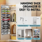 Over The Door Shoe Organizer with 12 Large Clear Pockets - Durable Hanging Storage for Family Shoes - White