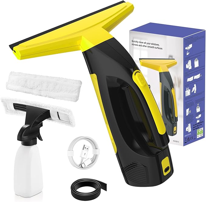 Cordless Window Vacuum Squeegee, Window Vac with Detachable Water Tank and Strong Suction, Electric Window Cleaning Tool for Shower Wall, Mirror, Glass, Car Windshield, Countertop, Tile