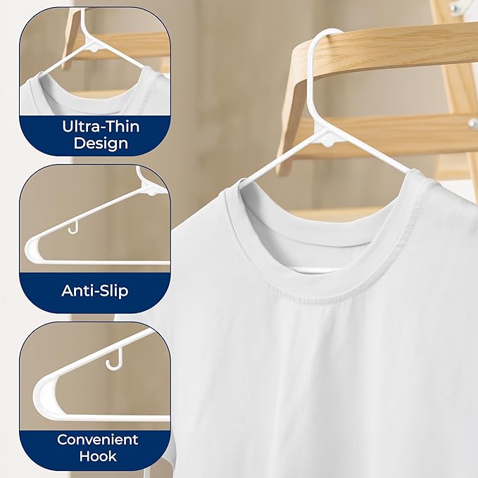 SereneLife 100 Pack Plastic Hangers, Non-Slip, Space-Saving Closet Organizers, Durable and Strong for Shirts, Sweaters, Hoodies, Kids Clothes & Dresses, Ultra-Thin, Lightweight
