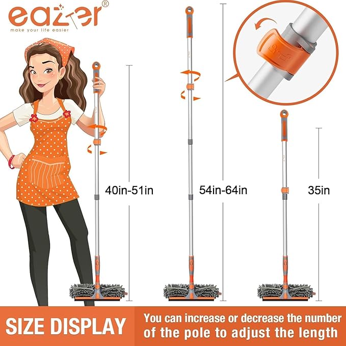 Eazer 2-in-1 Window Cleaner Tool, 64'' Window Squeegee for Home, Window Cleaning Squeegee Kit with Telescopic Pole, Window Washing Kit with Rotatable Bendable Head(Threaded + Telescopic)