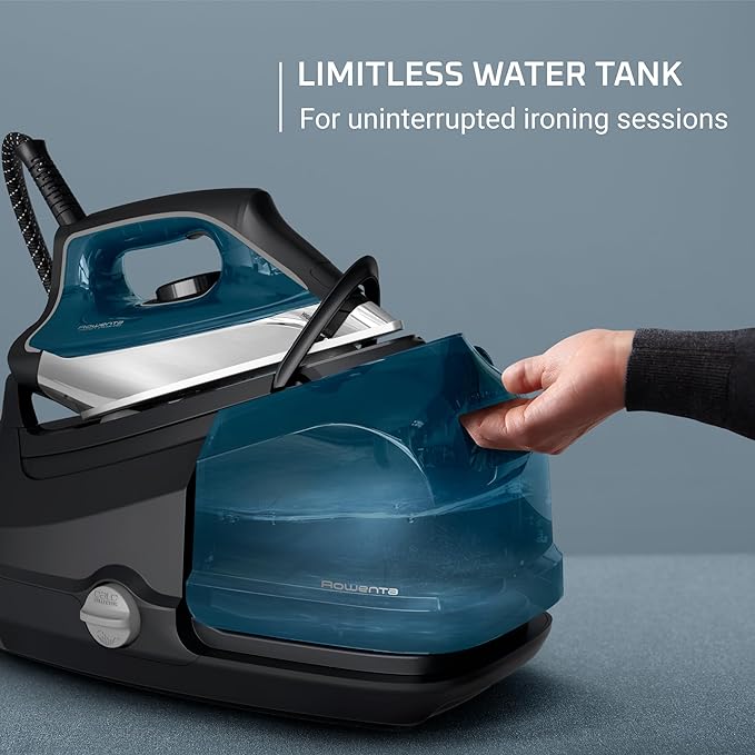 Rowenta, Iron, Stainless Steel Soleplate Professional Steam Station for Clothes, 1.1L Removable Tank, Fast Heat Up, 1800 Watts, Blue Clothes Iron, DG8624