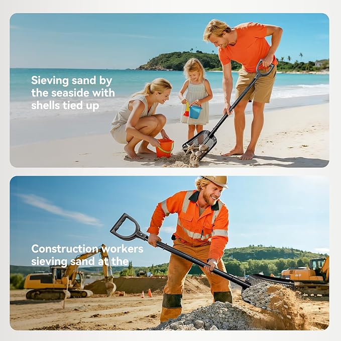 Sand Sifter Shovel, Aluminum Alloy Sifting Shovel with Holes, Adjustable Length Metal Mesh Sifter Scoop, Perfect for Finding Fleas or Shell/Chicken Coop/Gardening, Beach Combing Sieve Tools