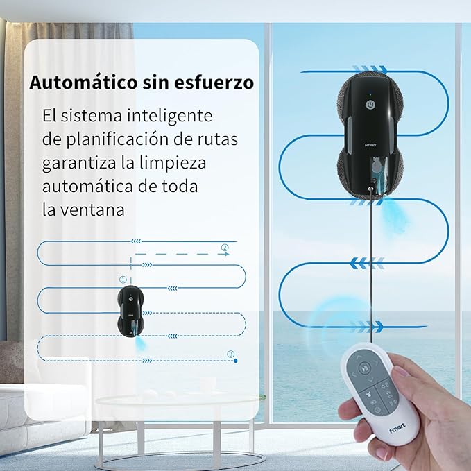 FMART T9Pro Window Cleaning Robot - 3800PA, Ultrasonic Water Spray, AI Path Planning, AI Edge Detection Window Cleaner Robotic with Remote Control & 10 Cloths - Deep Clean Windows, Tiles