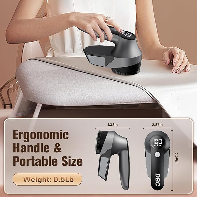 DBC Fabric Shaver, 3-Speed Lint Remover for Clothes LED Display, 15000r/Min Powerful Motor, Large Shaving Head Lint Shaver for Clothes, 6-Leaf Blades, Lint Ball, Furniture, Fuzz, Black & Silver