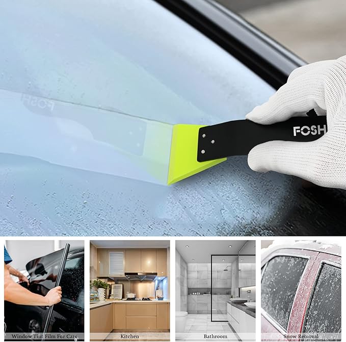 FOSHIO 2 Pack Small Squeegee for Vinyl, Stainless Steel Handle Mini Squeegee for Mirror Shower Glass Door Window Cleaning, Car Light, Bumper Vinyl Wrap Window Tint Kit
