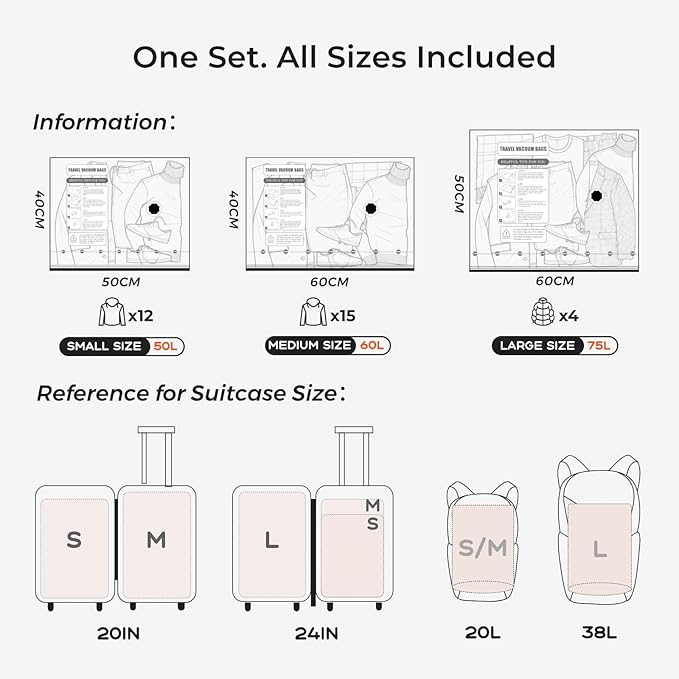 Vacuum Bags for Clothing with Rechargeable Air Pump, 15 Pack Vacuum Seal Bags for Travel, Space Saver Bags for Luggage and Suitcases, Compression Packing Bags in Multiple Travel Size