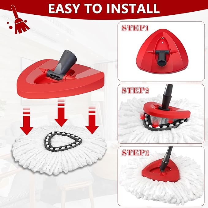 Easywring 1-Tank System,Mop Replacement Heads for O-Ceda Mop Replace Head, Spin Mop Heads Replacements, Microfiber Spin Mop Refills, Easy Cleaning Mop Head Replacement (Red Mop Base 1pcs)