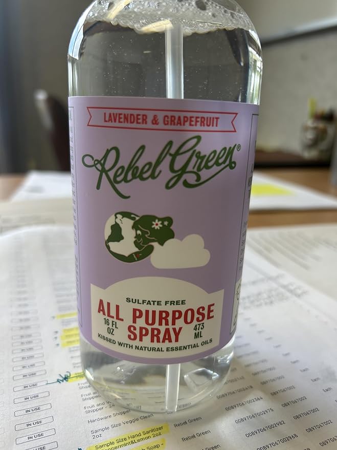 Rebel Green Natural All-Purpose Cleaning Spray - Plant-Based Multi-Surface Cleaner with Essential Oils for Kitchen, Bath, Countertops and More - Lavender & Grapefruit Scent - 16 oz - 2 Pack