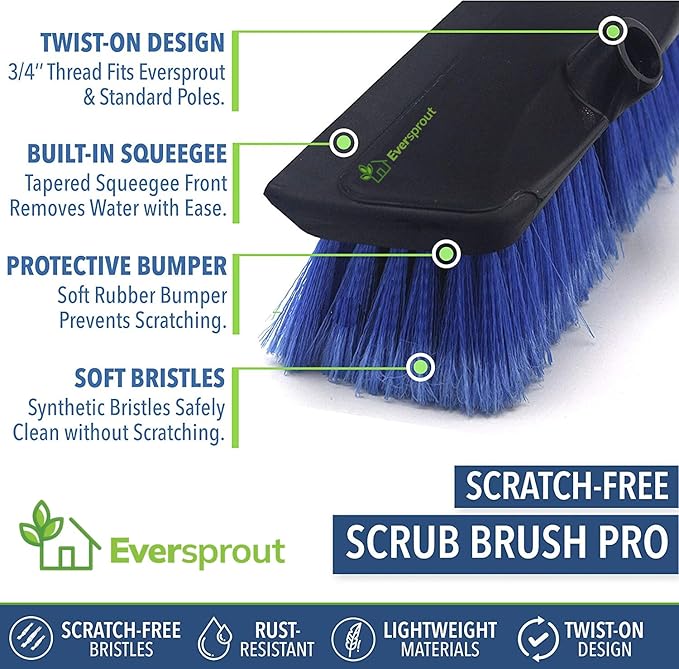 EVERSPROUT 5-to-12 Ft Car Brush with Rubber Bumper, Lightweight Extension Pole Handle, Soft Bristles Car Wash Brush, RV Wash Brush, Truck Wash Brush, Boat Brush, Solar Panel Cleaning Brush and Pole