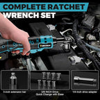 74 Ft-lbs 21V Cordless Ratchet Wrench Set, 3/8" Electric Ratchet, 800 RPM Power Brushless Motor with LED Light, 8 Laser Sockets, 1/4" Adapter, 3" Extension Bar, 2x2.0Ah Batteries