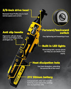 3/8" Cordless Ratchet Wrench,74Ft-lbs Electric Ratchet Wrench, Chargeable Power Ratchet Driver with 2 X 21V Lithium-Ion Battery,7 Sockets, 3" Extension Bar, 1/4" Adapter