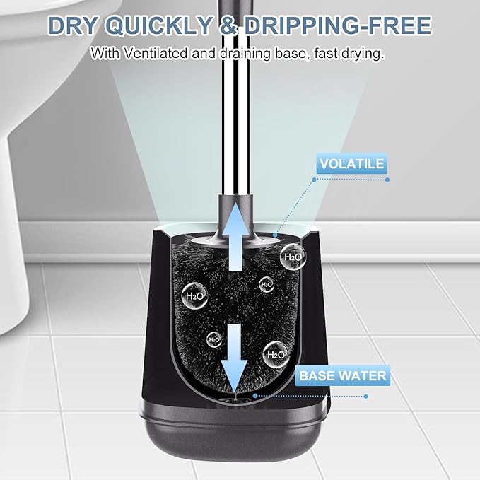 SetSail Toilet Brush and Holder 2 Pack, Self Closing Lid Toilet Bowl Brushes Holder and Extra Long Handle Ventilated Toilet Brush Set for Bathroom Cleaning, Nylon Bristles, Grey