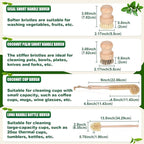 8 Pcs Bamboo Dish Brush Dish Washing Scrub Bottle Brush Wooden Palm Pot Brush Cleaning Scrubbers with Natural Sisal Bristles Long Handle for Pots Pans, Bottle, Sink, Vegetables, Household Cleaning