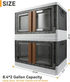 Storage Bin, Plastic Cabinet, 8.4 Gallon Capacity (32L Per One), 2 Pack, Collapsible Box with Lids, Foldable Drawer, Transparent, Organizers for Home and Office