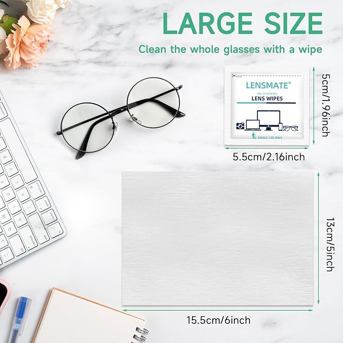 Lensmate 120 Count Lens Wipes for Eyeglasses, Pre-Moistened & Individually Wrapped Eyeglass Wipes, Lens Cleaning Wipes for Eyeglasses, Sunglasses, Goggles and Camera Lens