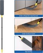 Qaestfy Under Appliance Cleaning Tool with Long Handle, 2 Reusable Microfiber Pads, 5 Disposable Dusting Cloths, Retractable Flat Gap Duster (30-63”) for Behind Fridge, Washer, Bed, Furniture