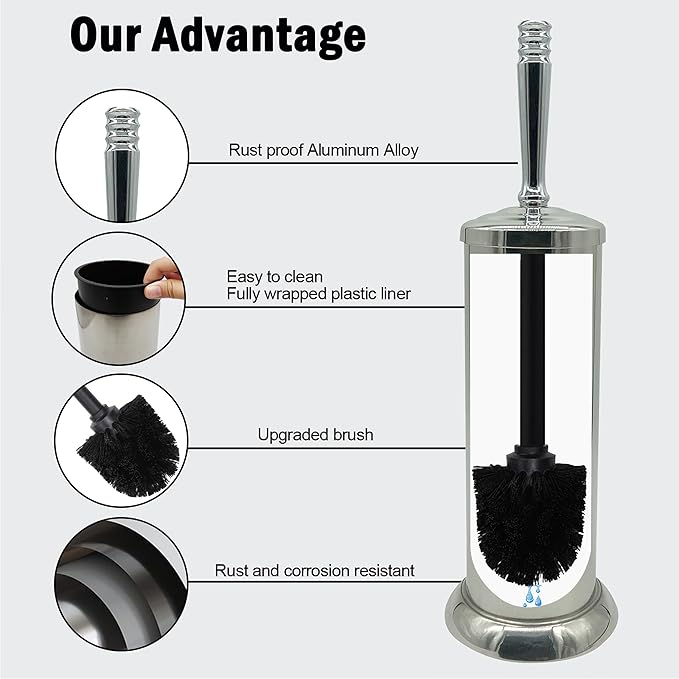 Brushed Nickel Toilet Bowl Brush with Holder, Durable Bathroom Cleaning Tool, Modern Design for Easy Toilet Maintenance, Bathroom Cleaner Brush for Efficient Cleaning and Hygiene