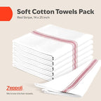 Zeppoli Classic Kitchen Towels -15 Pack 100% Natural Cotton Towel Set, Reusable Wash Cloths, Absorbent Dish Towels, Machine Washable Hand Towels, Kitchen Essentials - 14" by 25 - Red Striped