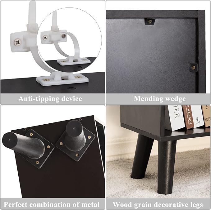 YAHARBO Black Bookshelf,3 Tier Modern Bookcase with Legs,Bookshelves Wood Storage Shelf, Open Book Shelves Cube Organizer,Freestanding Short Bookcases