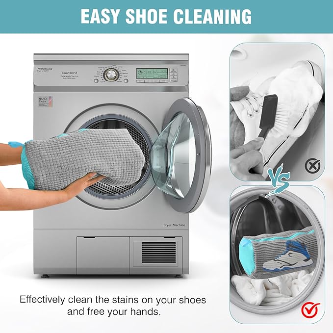 Shoe Washing Machine Bag, XXL Shoe Laundry Bag for Washer and Dryer, Sturdy Zipper with Hook Design, Sneaker Dry Bag Included, Reusable for Sneaker, Tennis, Gray 1 Pack