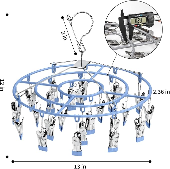 Drying Rack Clothing With 24 Clips， Clothes Hanger Sock Underwear Laundry Hangers Hanging Herb Dryer Ropa Socks Stainless Steel Bras Wet Racks Secar Flower Baby Lingerie Portatil Secador Colgar