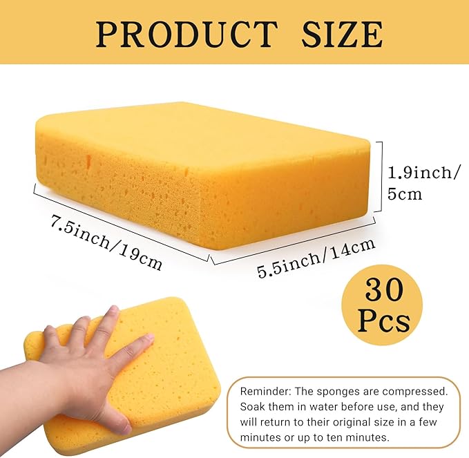 30 Pcs Large Sponges Bulk 7.5 x 5.5 x 1.9 Inch Yellow Grouting Sponge Non-Scratch Scrubber Car Wash Thick Heavy Duty Scrub Sponges Multifunctional Sponge for Cleaning Dishes Car Tile Crafts Supplies