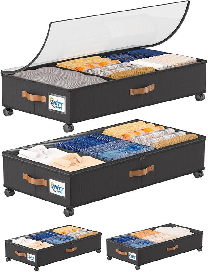 2Pack Under Bed Storage with Wheels, Scalable Under Bed Shoe Storage Containers, Clothes Organizer & Bedroom Furniture Organizers (Basic Style)