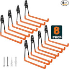 Heavy Duty Garage Hooks 8 Pack, 7.7 inch U Shaped Long Hanger, Wall Mounted Storage System, Power and Garden Tool Organizer, for Hanging Ladders, Bikes, Hose, Bulk Items and More
