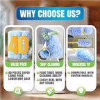 40 Count Disposable Microfiber Duster Refills for Swiffer- 360 Degree Heavy Duty Dry Duster Refills (Handle Not Included)