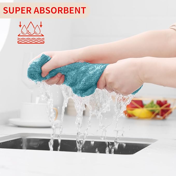 Homaxy 100% Cotton Waffle Weave Kitchen Dish Towels, Ultra Soft Absorbent Quick Drying Cleaning Towel, 13 x 28 Inches, 6-Pack, Lake Blue