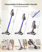 Cordless Stick Vacuum Cleaner for Home: Power Suction Vacuum Tangle-Free Lightweight Design & 2600mAh Detachable Battery Up to 50mins Runtime for Pet Hair Carpet Hardwood Floor