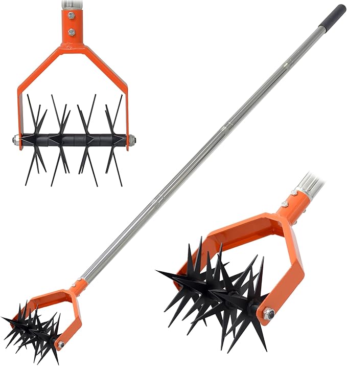 67-Inch Garden Cultivator with Tempered Spring Steel Tines, Adjustable Stainless Steel Handle, Manual Rotary Design for Soil Loosening