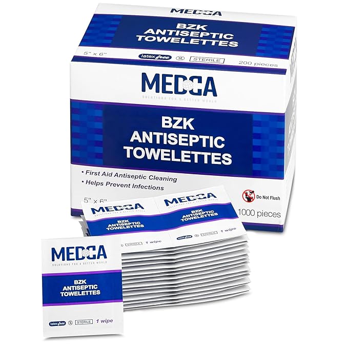 Hand Wipes – (Pack of 1000) Benzalkonium Chloride Swabs Individual BZK Single-Use Packets by MEDca