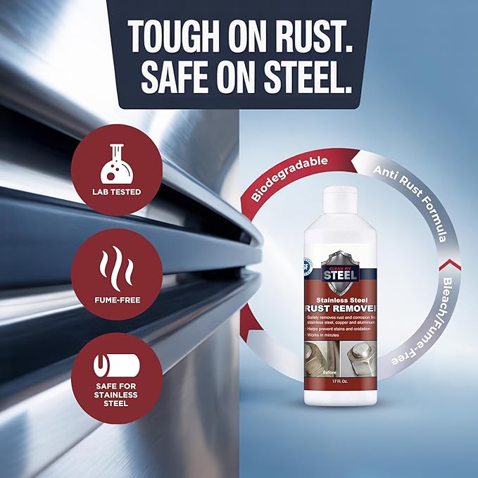 Innoshine B570 Stainless Steel Rust Remover and Stain Cleaner | NSF Approved | Non-Toxic & Food Safe | Quickly Cleans Commercial Equipment, Appliances, Grills, Sinks, and Tools - 1 liter