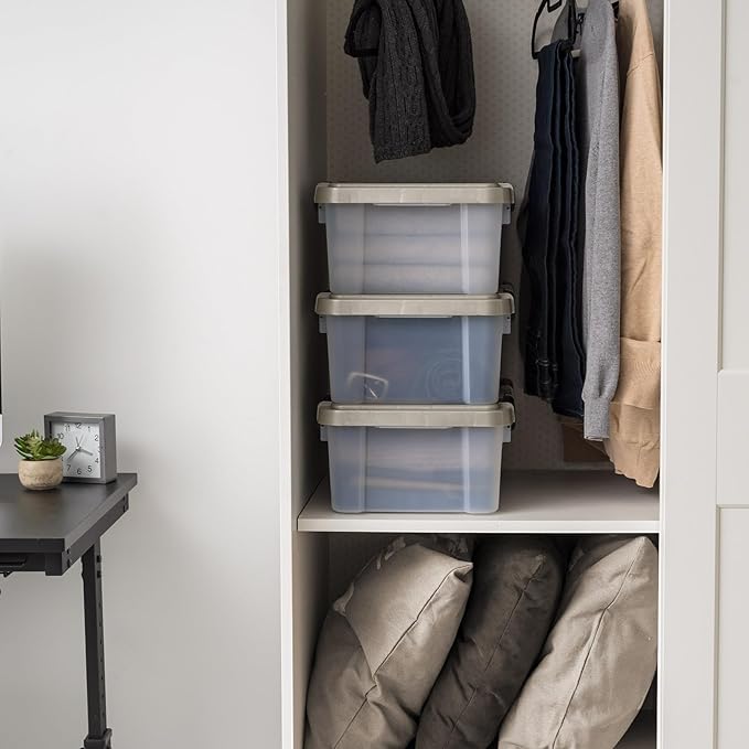 IRIS USA 16 Qt Storage Bins with Gasket Seal Lid, 3 Pack - BPA-Free, Heavy Duty Moving Containers Tight Latch, Weather Proof Tote, WEATHERPRO - Clear/Chrome