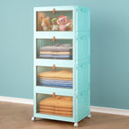 4 Tier Stackable Plastic Storage Bins with Lid and Wheels - 23 QT Closet Organizers and Storage, Foldable Storage Containers, Organization and Storage Boxes for Craft, Home, Pantry, Dorm,Green