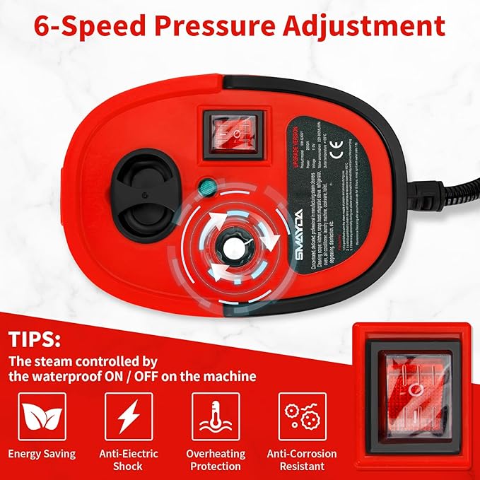 Handheld Pressurized Steam Cleaner,2500W Handheld High Temp Portable Cleaning Machine, Cleaning for Couch, Auto, Floor and More (Red1)